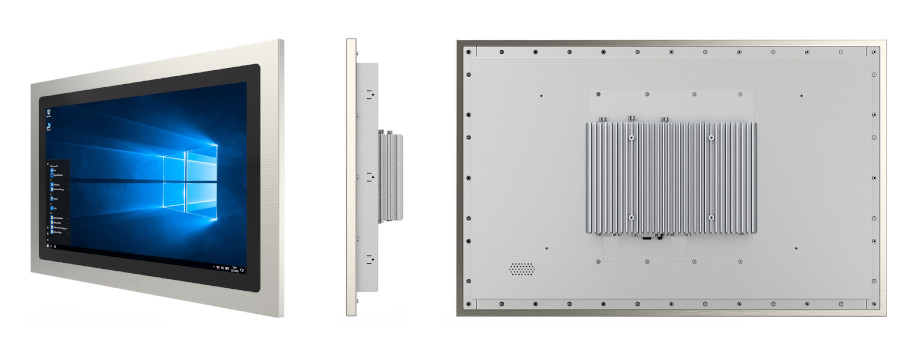 21,5" Panel-PC mit flächenbündigem PCAP-Touch in Edelstahl-Front und PoE Netzteil