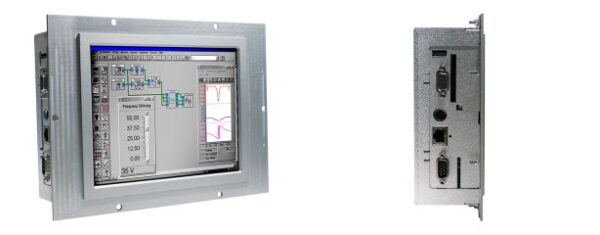 Panel PC mit 8,4" TFT und resistiven 4-draht Touch für den Pult- oder Wandeinbau.