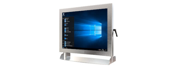 IP66 Industrial all in one Edelstahl PC mit 17 Zoll SXGA Display, lüfterlose Kabylake CPU und projected capacitven (pcap) Touchscreen - mit Halter
