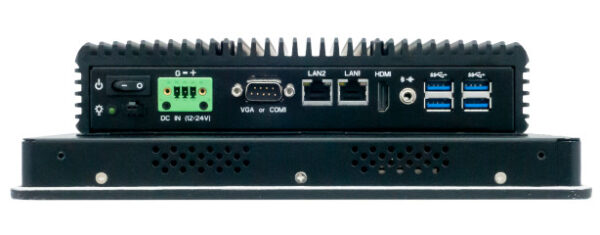 Panel PC with 8.4 inch SVGA (800x600) TFT, fanless CPU and resistive or projected capacitven (pcap) touch screen io