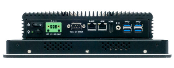 Panel PC with 10.4 inch XGA (1024x768) TFT, fanless CPU and resistive or projected capacitven (pcap) touch screen io